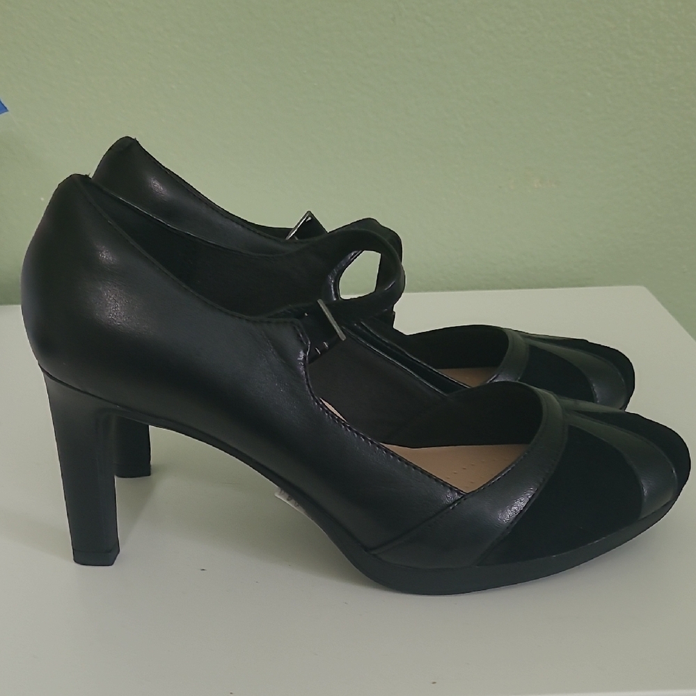 Clarks Black Peep-Toe Heels